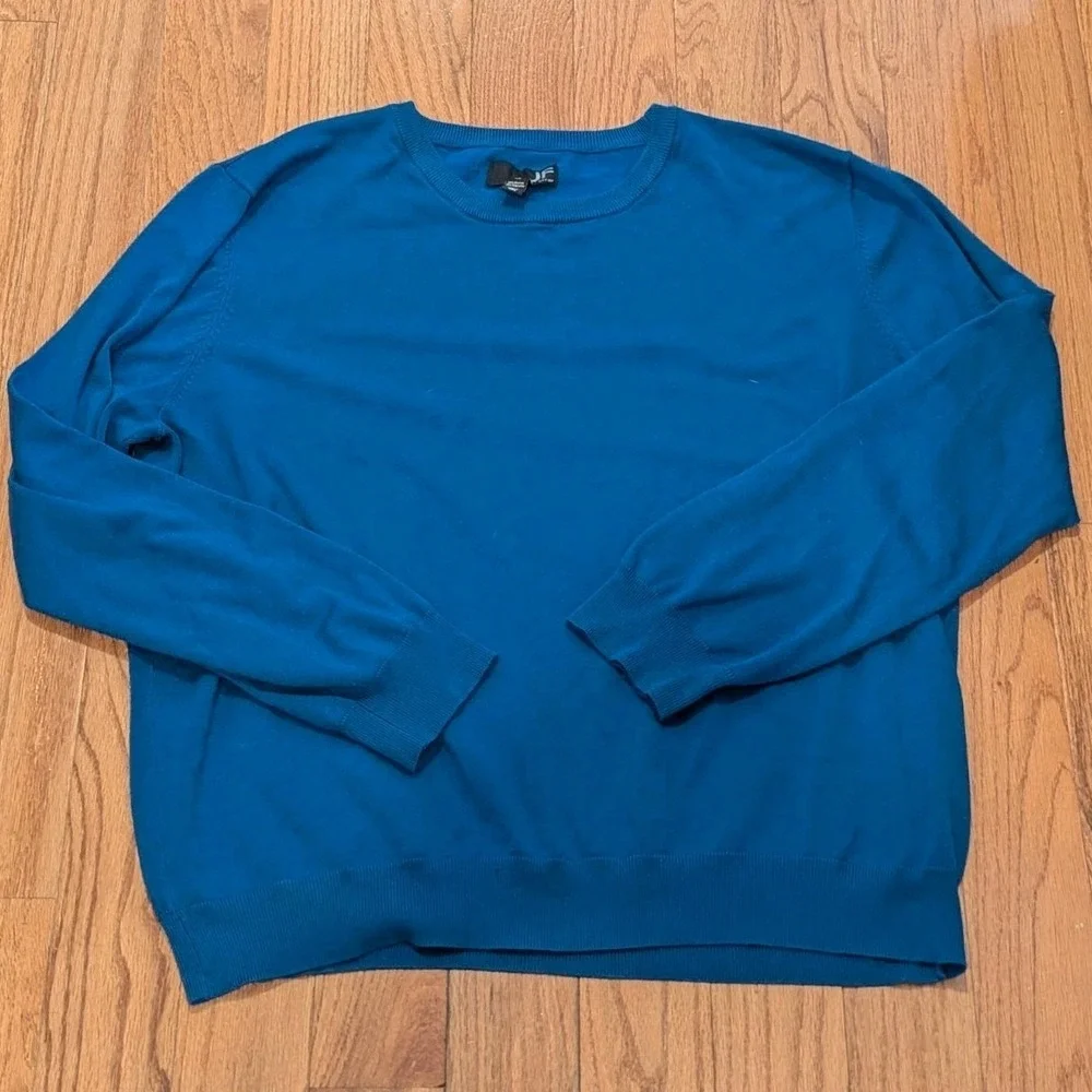 Y2K Cobalt Blue Oversized Knit Sweater Minimalist Soft Grunge XXL